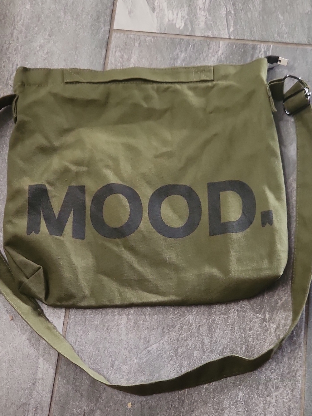 Olive Green 'MOOD.' Canvas Crossbody Bag